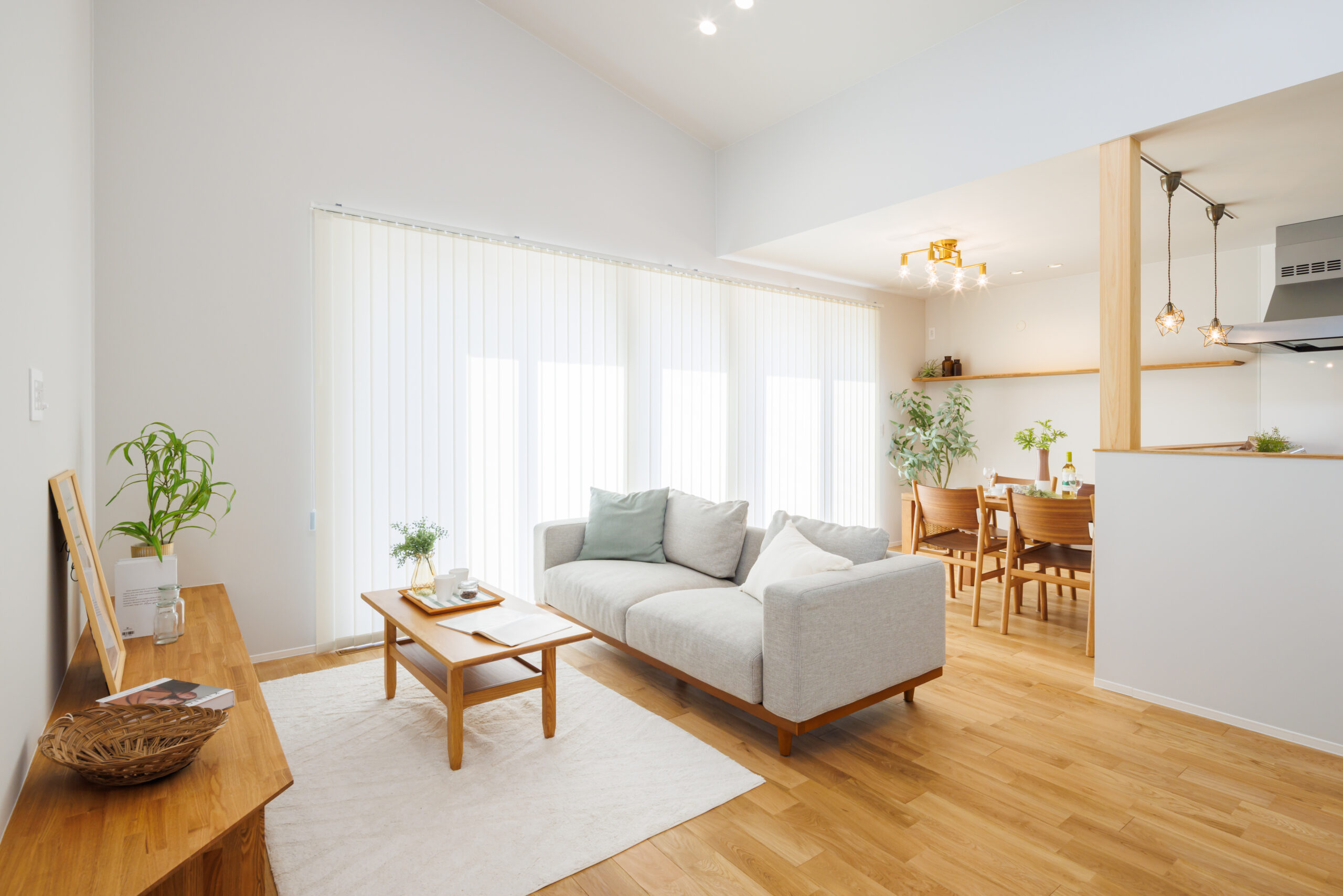 広がりを感じる勾配天井の平屋